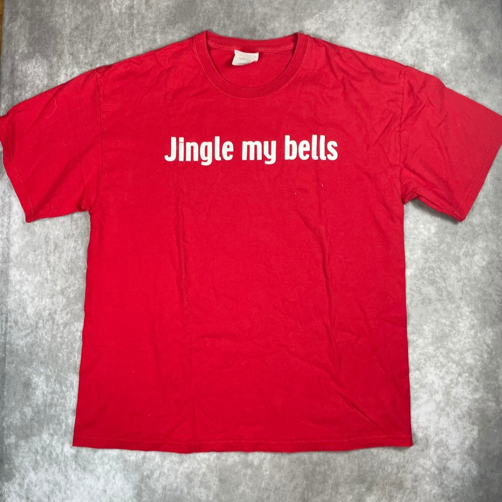 Vintage 90s Red Jingle My Bells Funny Christmas Graphic T-Shirt Mens L